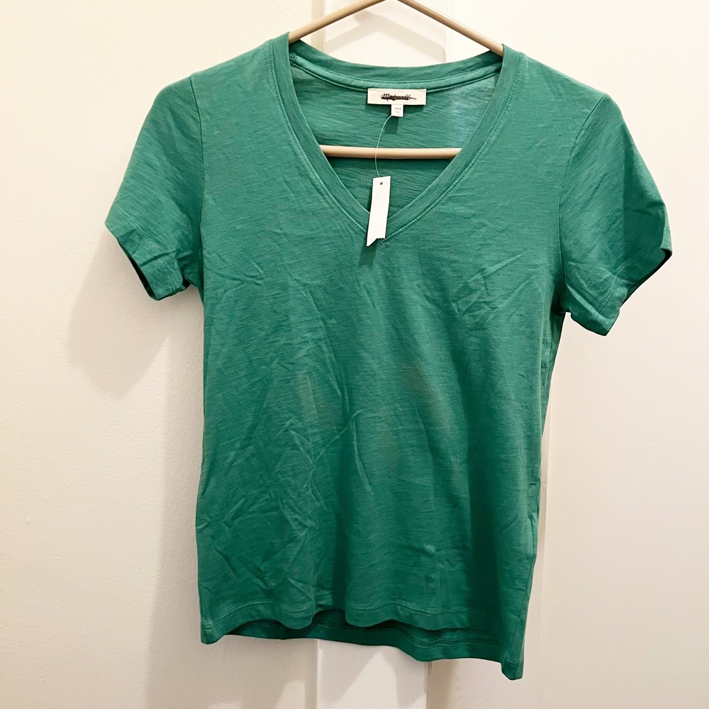 Madewell Slub Perfect V-Neck Tee XXS Lagoon Green Pima Cotton‎ Casual Basic